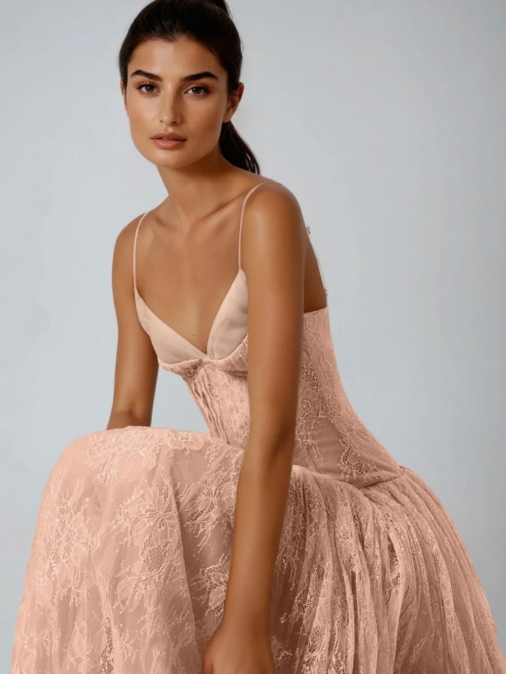 NWT Mew Mew's Pavora Spaghetti Lace Maxi Dress, Size Small - Picture 3 of 12